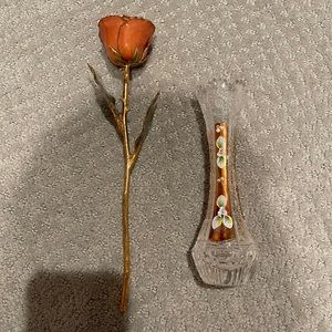 Gold dipped plated rose and hand made vase